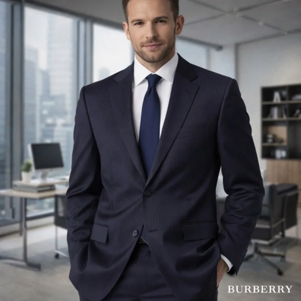 Burberry London Kensington Sport Coat‎ Men's 42R Navy Pinstripe Wool Blazer
